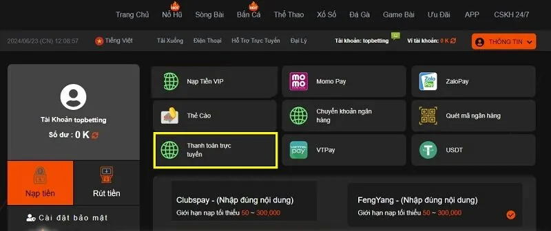 Nạp qua ngân hàng an toàn