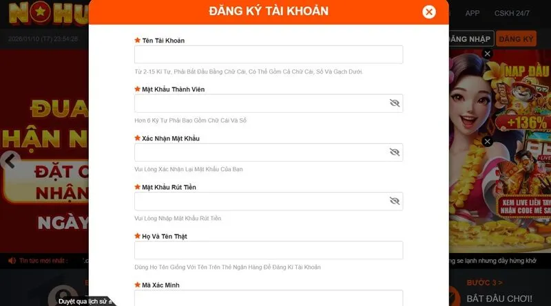 Nhập thông tin chính xác vào form mẫu đăng ký